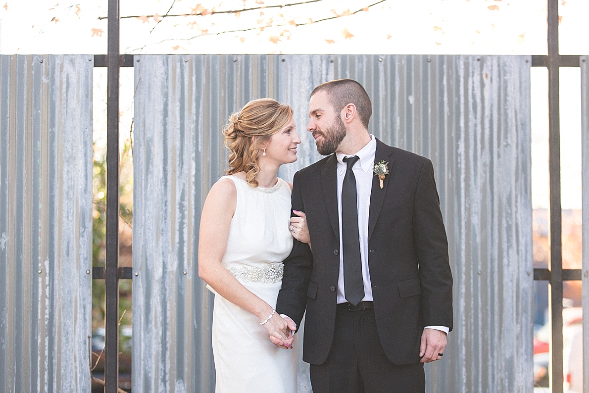 Bride and groom portrait in downtown Raleigh